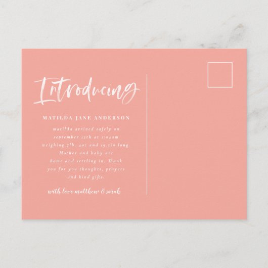 Fotogeboorte van het waterverf script aankondigingskaart (Achterkant)