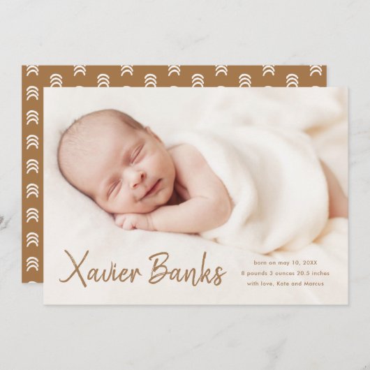 Fotogeboorte van modern script Baby Aankondiging (Voorkant / Achterkant)