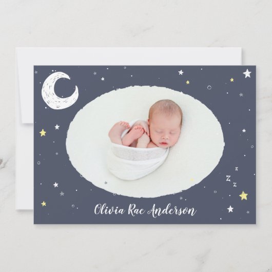 Fotogeboorte van moon, ster en cloud aankondiging (Voorkant)