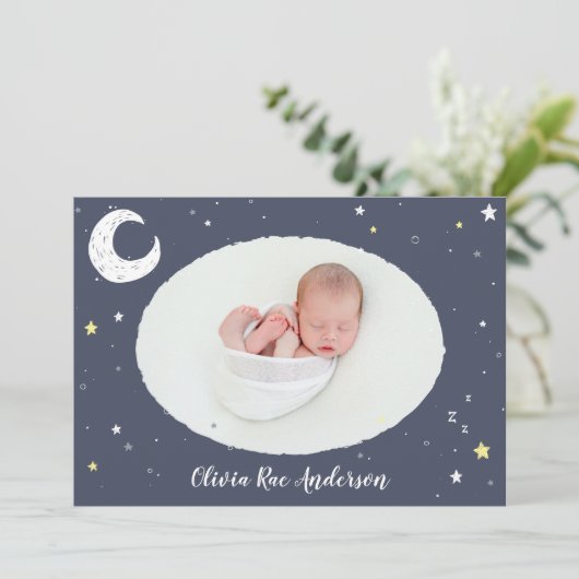 Fotogeboorte van moon, ster en cloud aankondiging (Staand voorkant)
