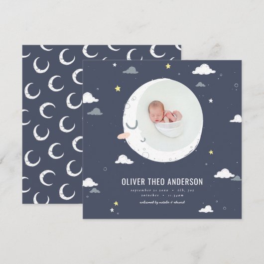 Fotogeboorte van moon, ster en cloud aankondiging (Voorkant / Achterkant)