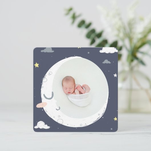 Fotogeboorte van moon, ster en cloud aankondiging (Staand voorkant)