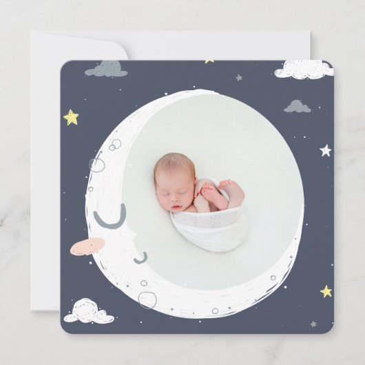 Fotogeboorte van moon, ster en cloud aankondiging (Voorkant)