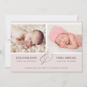 Fotogeboorte van roze moderne meisjes aankondiging (Voorkant)