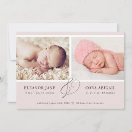 Fotogeboorte van roze moderne meisjes aankondiging