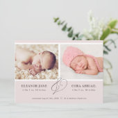 Fotogeboorte van roze moderne meisjes aankondiging (Staand voorkant)