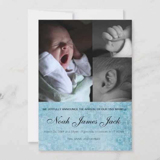 Fotogeboorteaankondiging babyjongen aankondiging (Voorkant)