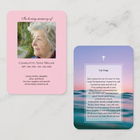 Fotogedenkteken Ik ben gratis gebedskaart Visitekaartje (Voorkant / Achterkant)