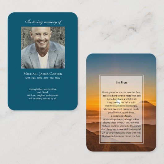 Fotogedenkteken Ik ben gratis gebedskaart Visitekaartje (Voorkant / Achterkant)