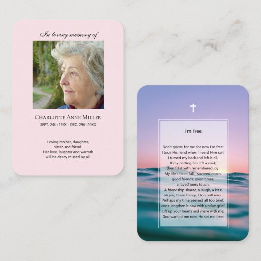 Fotogedenkteken Ik ben gratis gebedskaart Visitekaartje (Voorkant / Achterkant)