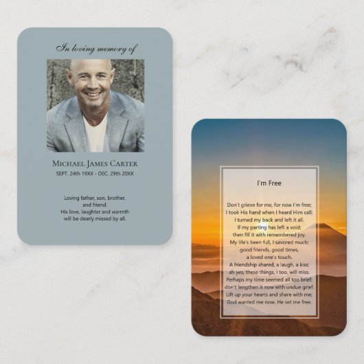 Fotogedenkteken Ik ben gratis gebedskaart Visitekaartje (Voorkant / Achterkant)