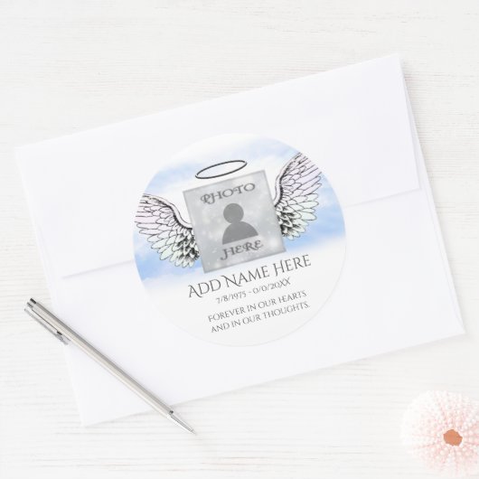 Fotogedenkteken toevoegen ronde sticker (Envelop)