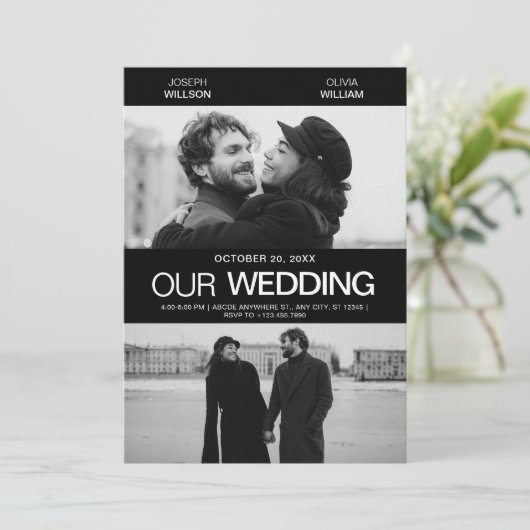 Fotogenieke film poster bruiloft modern minimalist kaart (Staand voorkant)