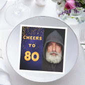 Fotogouden ballonnen blauw op het 80ste verjaardag servet