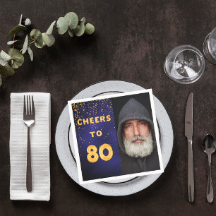Fotogouden ballonnen blauw op het 80ste verjaardag servet