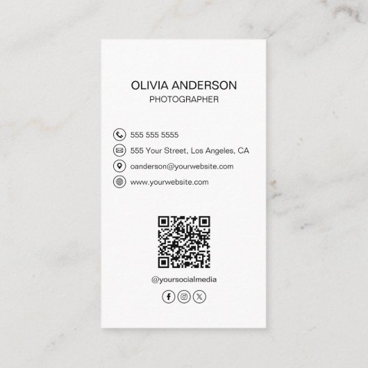 Fotograaf 2 Foto's Aangepaste pictogrammen QR Code Visitekaartje (Achterkant)