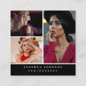 Fotograaf 3 Foto's QR Code Social Media Icons Vierkante Visitekaartje (Voorkant)