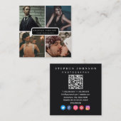 Fotograaf 4 Foto's QR Code Social Media Icons Vierkante Visitekaartje (Voorkant / Achterkant)