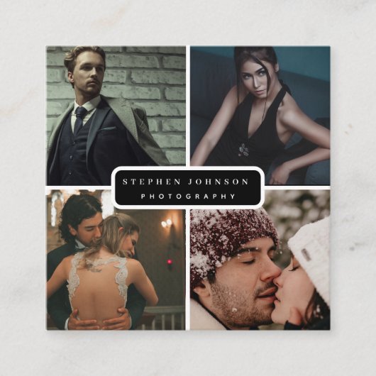 Fotograaf 4 Foto's QR Code Social Media Icons Vierkante Visitekaartje (Voorkant)