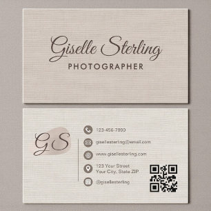 Fotograaf Beige Linnen Moderne Elegante QR Code Visitekaartje