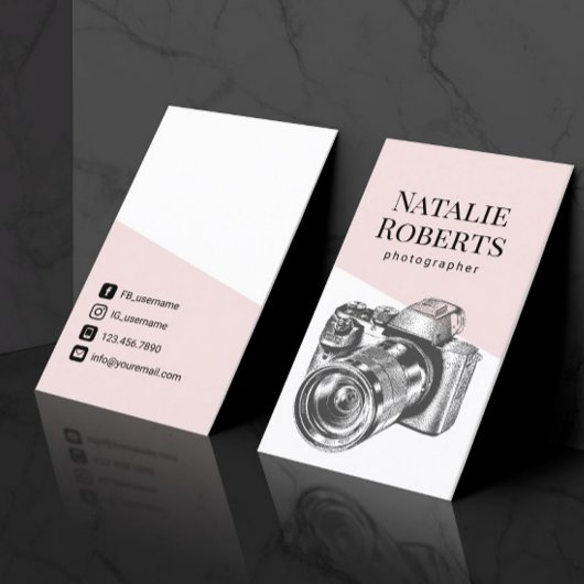 Fotograaf Blush roze camera fotografie Visitekaartje