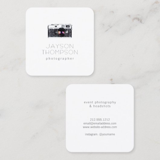 Fotograaf  Camera Illustratie Logo Vierkante Visitekaartje (Voorkant / Achterkant)