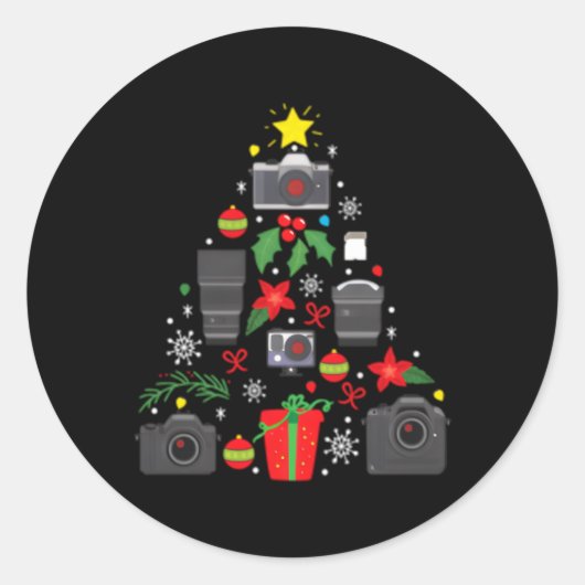 Fotograaf Camera Ornat Tree Ronde Sticker (Voorkant)