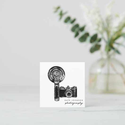 Fotograaf Camera Script Fotografie QR Code Vierkante Visitekaartje (Staand voorkant)