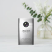 Fotograaf - Cameralens in zilveren metaallook Visitekaartje (Staand voorkant)