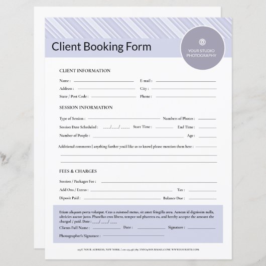 Fotograaf Cliëntencontractformulier Sjabloon (Voorkant / Achterkant)