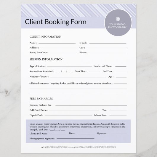 Fotograaf Cliëntencontractformulier Sjabloon (Voorkant)