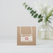 Fotograaf Cute Camera Fotografie Rustic Kraft Vierkante Visitekaartje (Staand voorkant)