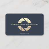 Fotograaf Donkerblauw Goud Camera Lens Modern Visitekaartje (Voorkant)