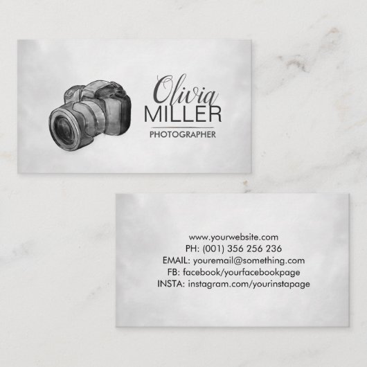 Fotograaf - DSLR Camera Waterverf sketch Busin Visitekaartje (Voorkant / Achterkant)