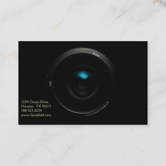 Fotograaf Elegant Black Camera Lens Visitekaartje (Achterkant)