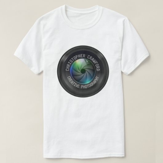 Fotograaf- en fotografische camera-lens t-shirt (Design voorkant)