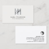 Fotograaf Faux Silver Monogram Visitekaartje (Voorkant / Achterkant)