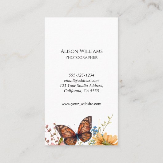 Fotograaf Floral Butterfly Camera Waterverf QR Visitekaartje (Achterkant)