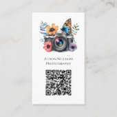 Fotograaf Floral Butterfly Camera Waterverf QR Visitekaartje (Voorkant)