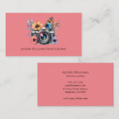 Fotograaf Floral Camera Waterverf Roze Visitekaartje (Voorkant / Achterkant)