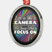 Fotograaf Focus Quote - Leven als een camera Metalen Ornament (Links)