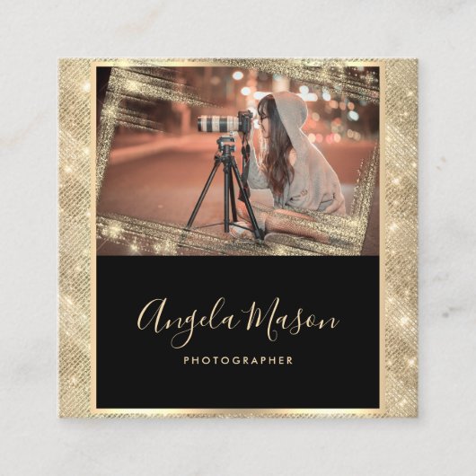 Fotograaf Foto QR Code Black Gold Vierkante Visitekaartje (Voorkant)