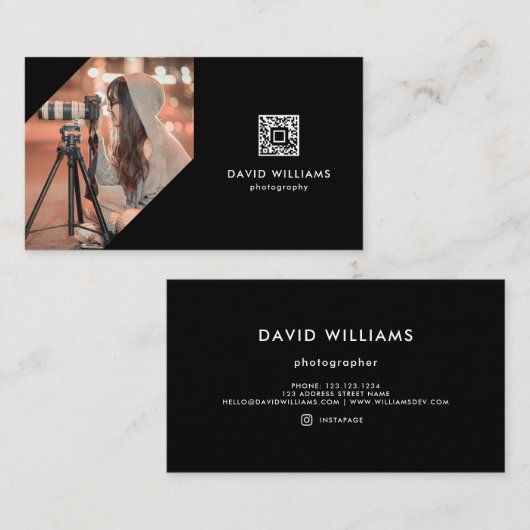 Fotograaf Foto QR Code Black Professional Visitekaartje (Voorkant / Achterkant)