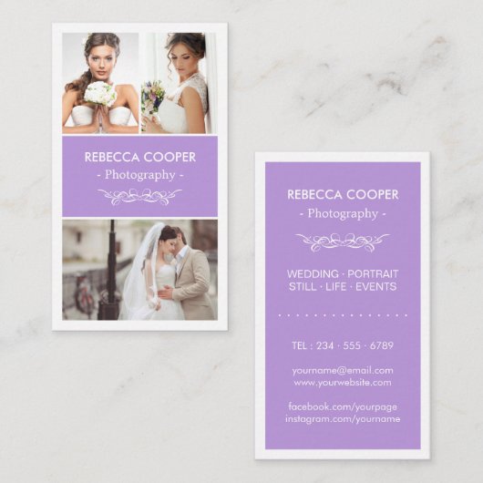 Fotograaf Foto Showcase - Chic Lavender Paars Visitekaartje (Voorkant / Achterkant)