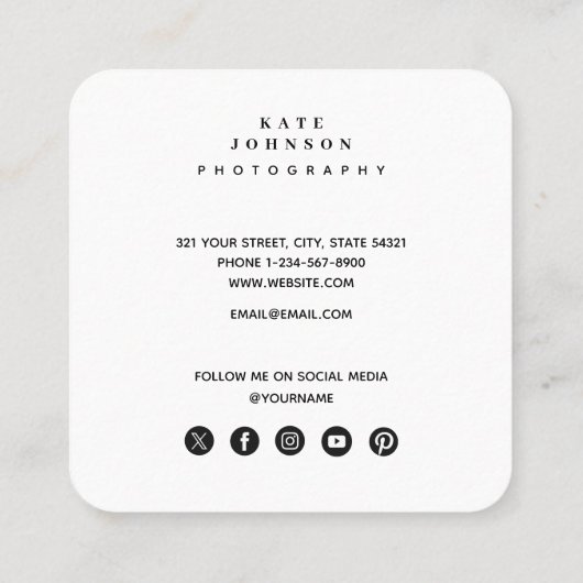 Fotograaf Foto's QR Code Social Media Icons Vierkante Visitekaartje (Achterkant)