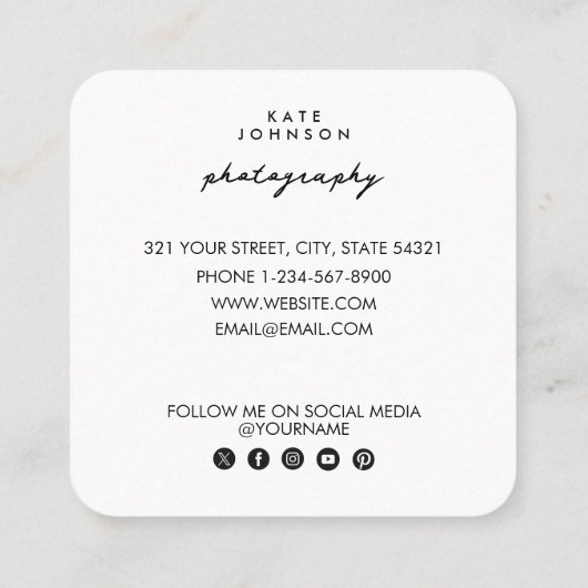Fotograaf Foto's QR Code Social Media Script Vierkante Visitekaartje (Achterkant)