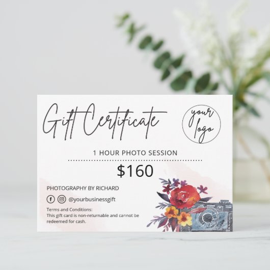 Fotograaf Gift Floral Certificaat Log (Staand voorkant)
