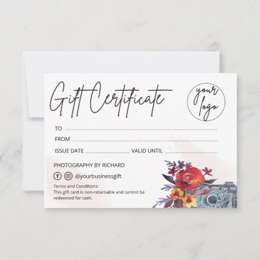 Fotograaf Gift Floral Certificaat Log (Achterkant)