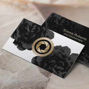 Fotograaf Gold Camera Shutter Logo Black Floral Visitekaartje