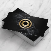 Fotograaf Gold Shutter Logo Elegant Dark Wood Visitekaartje
